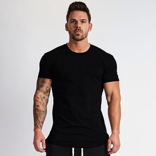 Slim-fit cotton crew neck t-shirt in black, front view
